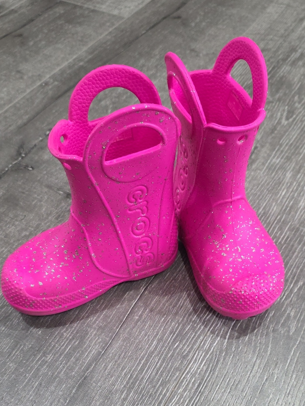 C8 Crocs Sparkly Pink Rain Boots